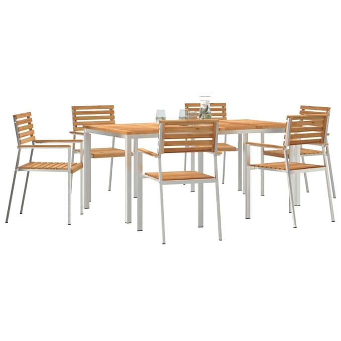 vidaXL - Tuin - Eettafel - Set - 7 - st - Massief - Teakhout - en - RVS