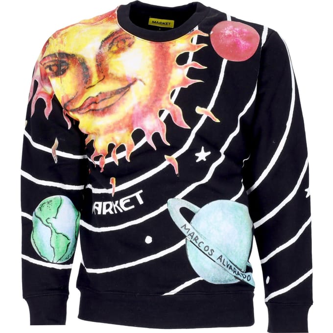 Market Solar System Aop Crewneck herensweatshirt met ronde hals zwart