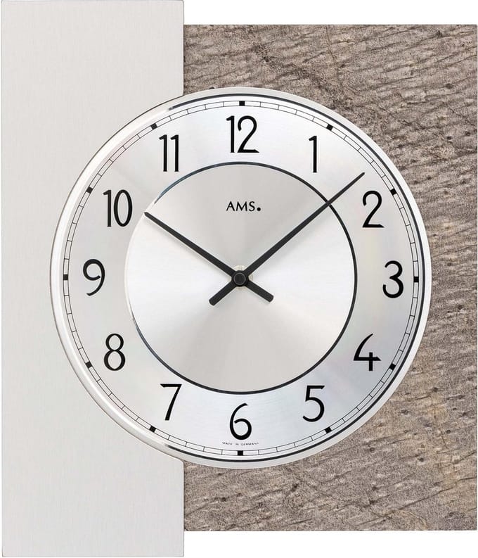 AMS 9580 Wandklok Natuursteen op hout en Aluminium