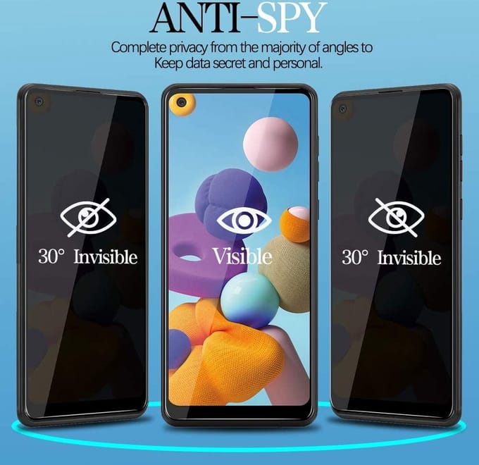Geschikt voor Samsung Galaxy A21S / A21 Anti Spy Privacy Tempered Glass