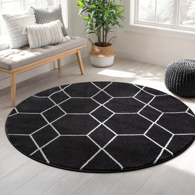 Muratap Trellis uni rond effen laagpolig vloerkleed modern 120 cm rond