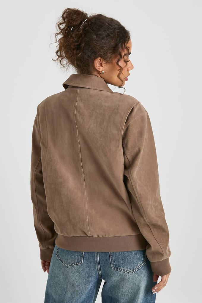 boohoo Dames Bomberjack in suede-look | Taupe | Maat: 16