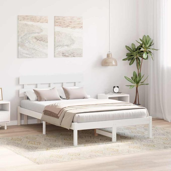 vidaXL - Bedframe - met - hoofdeinde - Wit - 120 - x - 190 - cm - Massief - grenenhout