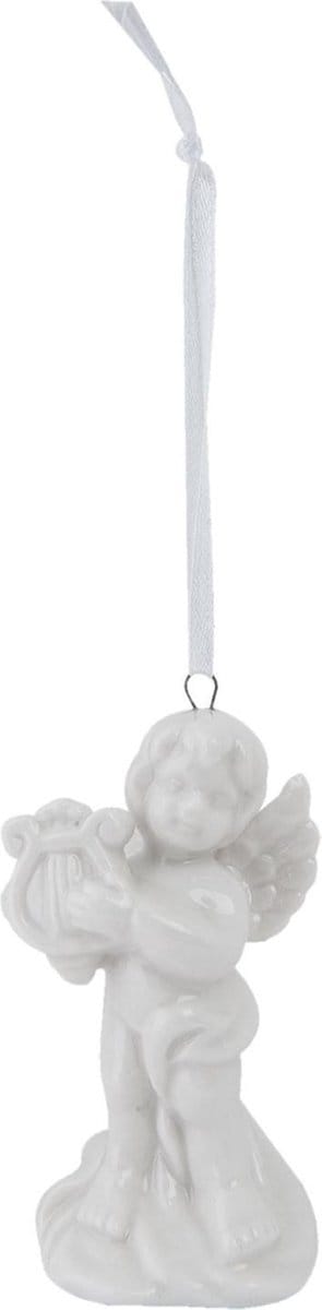 Clayre & Eef Decoratie Hanger Engel 6CE0771   5*4*8 cm - Wit Keramiek Kersthanger Kerstboomversiering