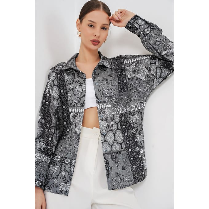 Oversized Paisley Print Overhemd met Knopen