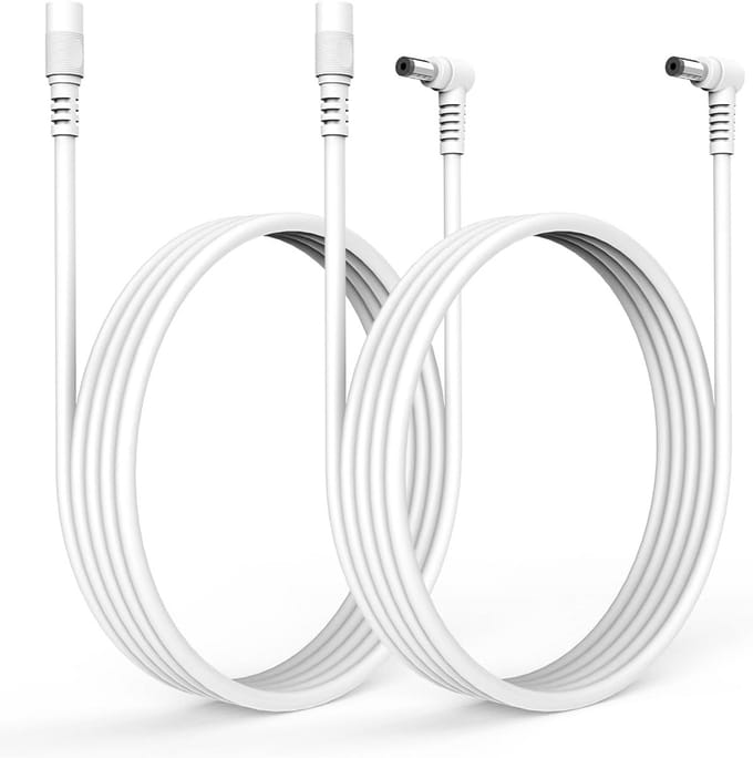 DC Stroomkabel - Verlengkabel Adapter - Camera Beveiliging - Ruimtebesparend L-vorm - 4 Meter - Wit