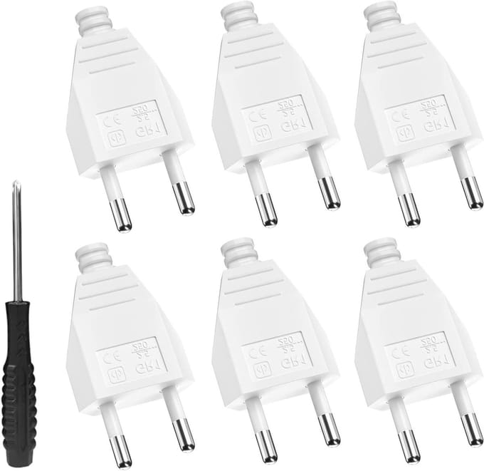 Flat Euro stekker 220V 2.5A, witte stroomplug voor diverse toepassingen - 6 stuks