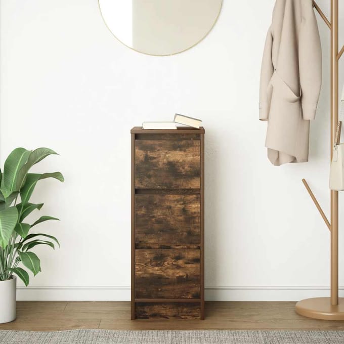 vidaXL - Dressoir - 29,5x34x76 - cm - bewerkt - hout - gerookt - eikenkleurig