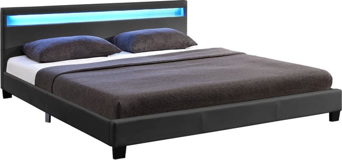 Gestoffeerd bed Paris - 140 x 200 cm - Donkergrijs - LED Verlichting