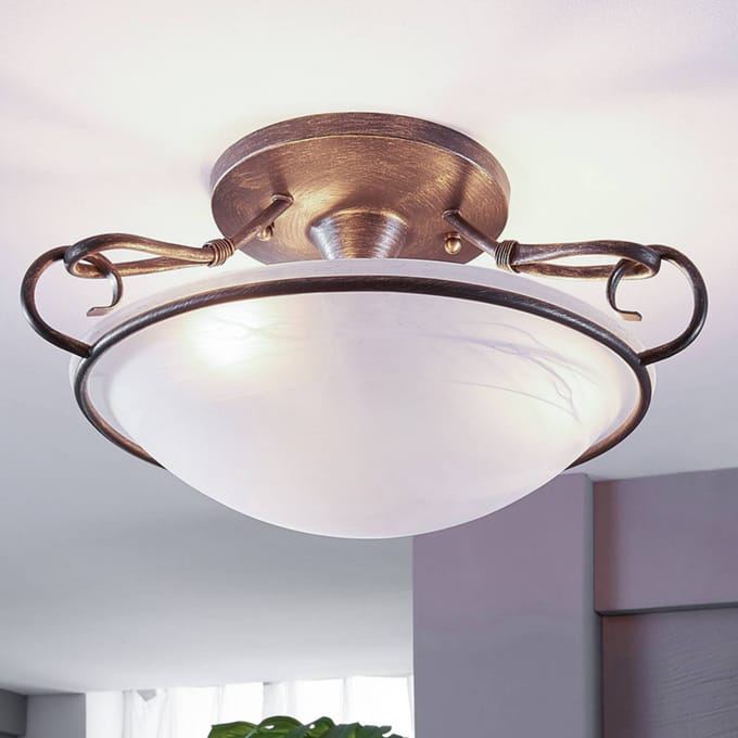 Lindby - plafondlamp - 3lichts - Metaal, glas - H: 25 cm - E27 - zilver antiek, wit albast