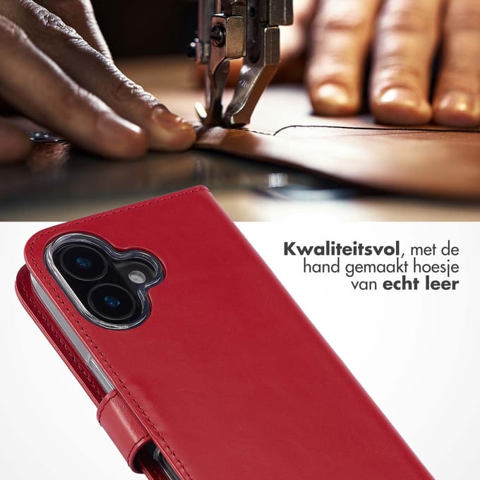 Selencia Hoesje - Geschikt voor Apple iPhone 16 - Echt Lederen Bookcase - Rood