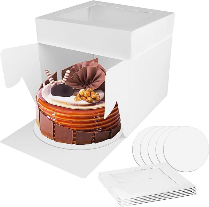 Set van 5 Hoge Kartonnen Taartdozen met Venster voor Transpor