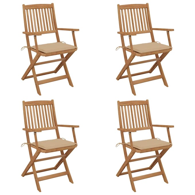 vidaXL - Set - van - 4 - klapstoelen - met - kussens, - gemaakt - van - massief - acaciahout.