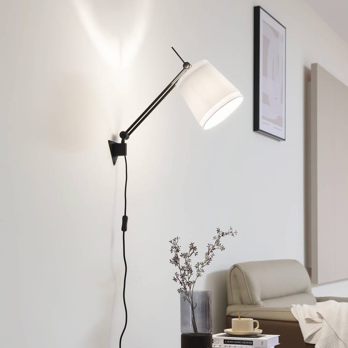Lucande - wandlamp - 1licht - Metaal, textiel - H: 66 cm - E27 - mat zwart, crème