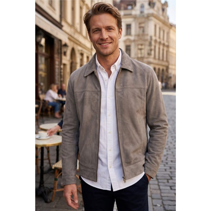 Heren Stone Goat Suede Leren Harrington Biker Jas - Ridge