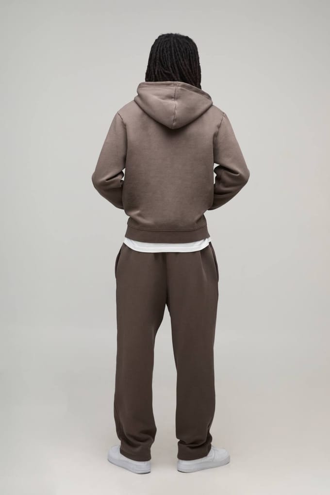 Essential Washed Boxy Zip Through Hoodie | Chocolate | Size Medium