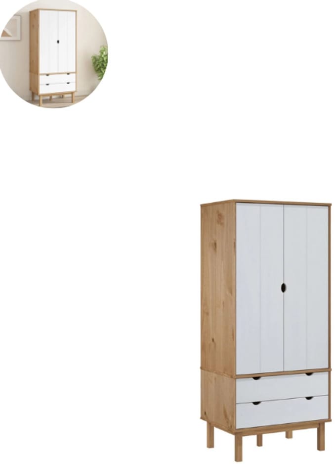 Kledingkast - Slaapkamer - Kledingkasten - Ladekasten - Commode - Organizer - Massief - Bruin en Wit