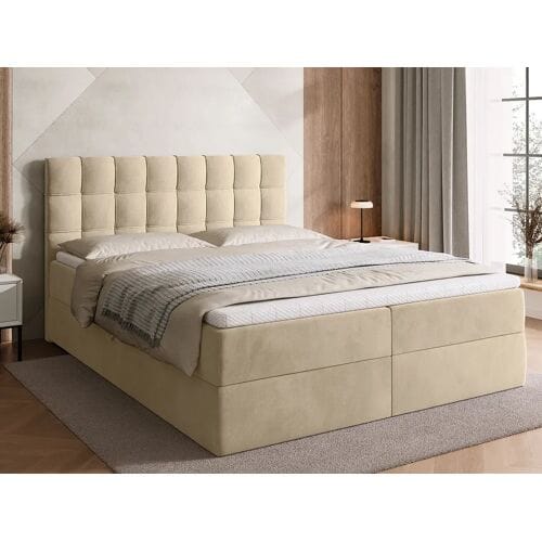 BroMARKT Boxspringbed met hoofdeinde, matras en dekmatras - DETROIT - 160x200 - lichtbeige