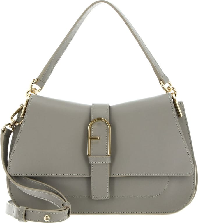 FURLA Leren Schoudertas Flow Top Handle Cenere Grijs