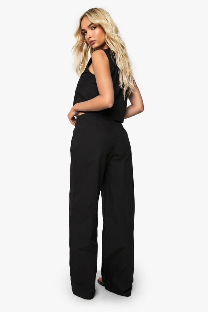 boohoo Dames Boxy Poplin Gestructureerde Co-Ord | Black | Maat: 16