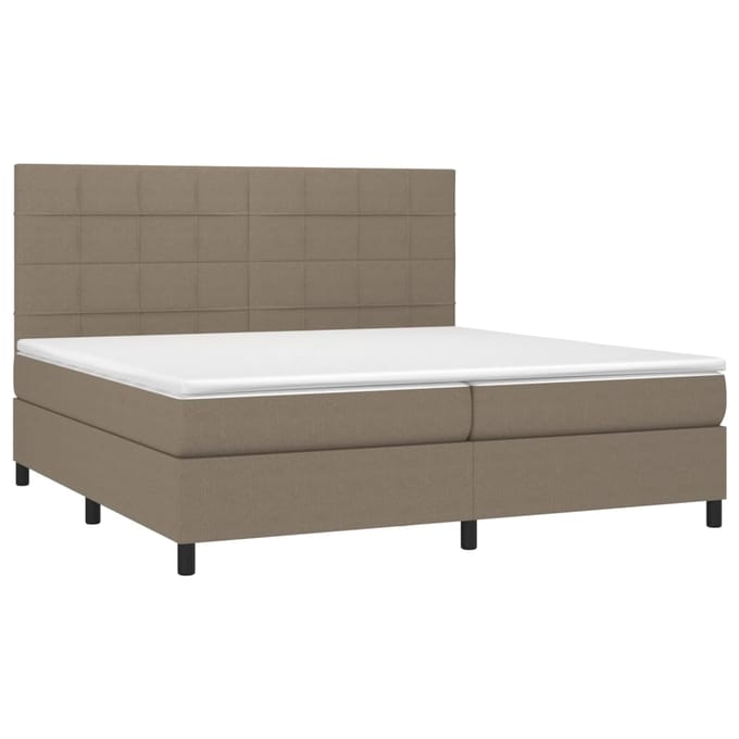 vidaXL - Boxspring - met - matras - en - LED - stof - taupe - 200x200 - cm