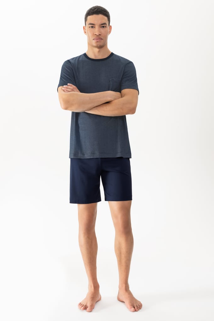 Mey heren shortama Bennison - blauw heel fijn gestreept