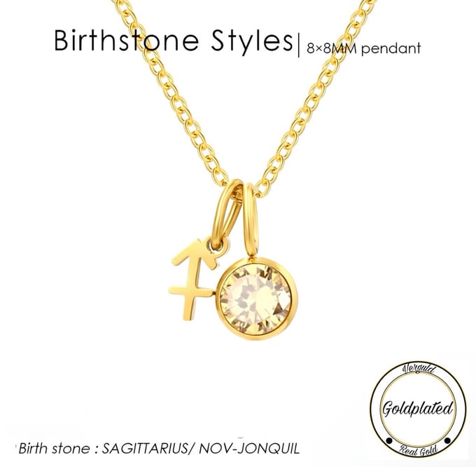 Borasi Birthstone Ketting November | Sterrenbeeld Boogschutter | Goldplated | Geel | Dames Sieraden |