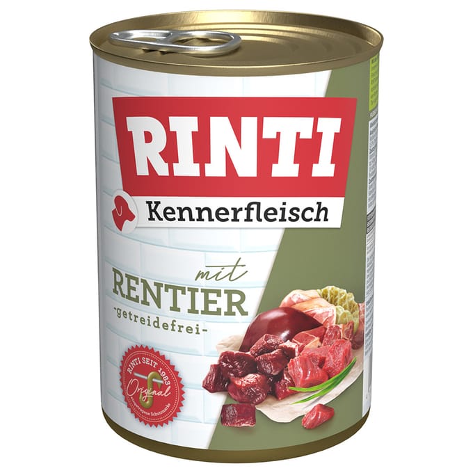 6 x 400 g RINTI Kennerfleisch Rendier Natvoer Hond