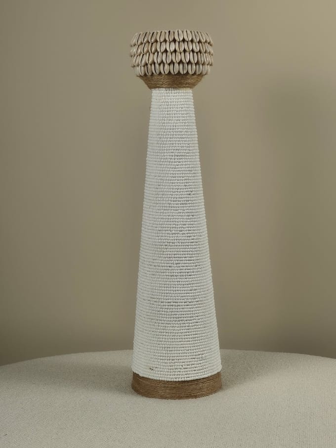 Blitzdeco - Kandelaar - Ruby - Schelpen en Kralen - Wit - Handgemaakt Uniek - 50CM