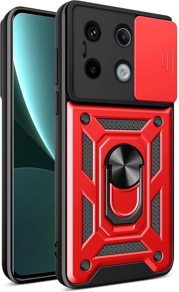 MobyDefend Hoesje - Geschikt voor Xiaomi Redmi Note 13 Pro 5G - Pantsercase Met Draaibare Ring - Rood