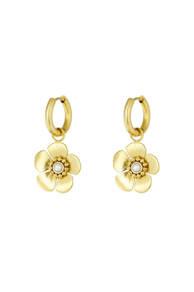 Oorbel met schattige bloemhanger - goud