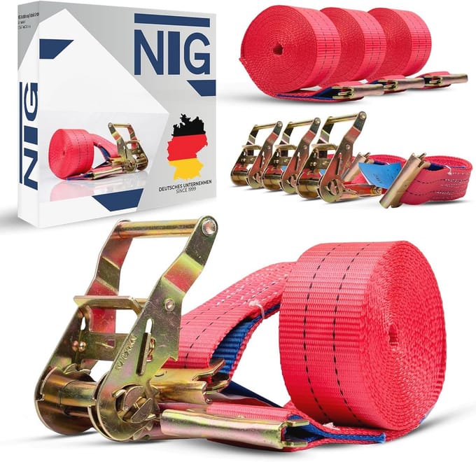 Spanbanden voor combi-ankerrail, 2000 kg, 5 meter lang, 50 mm breed, 4 stuks