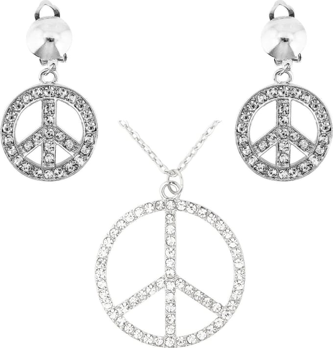 Widmann Strass ketting en oorbellen Hippie Flower Power Sixties sieraden