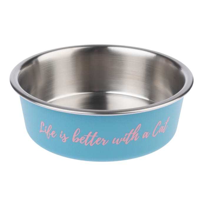 TIAKI Roestvrijstalen Voerbak 'Better With A Cat' - 450 ml, Ø 14 cm