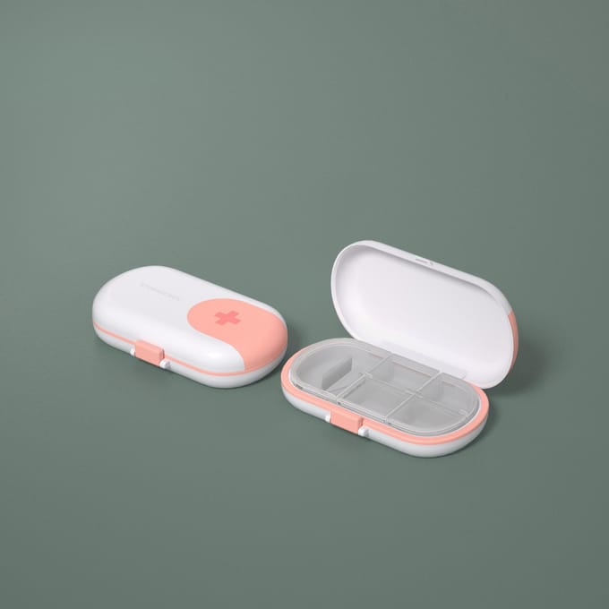 Draagbare 4-rooster reispillendoos met pillensnijder Organizer Pillendoos Medicijnopslagcontainer Medicijntabletten Plastic pillendozen roze