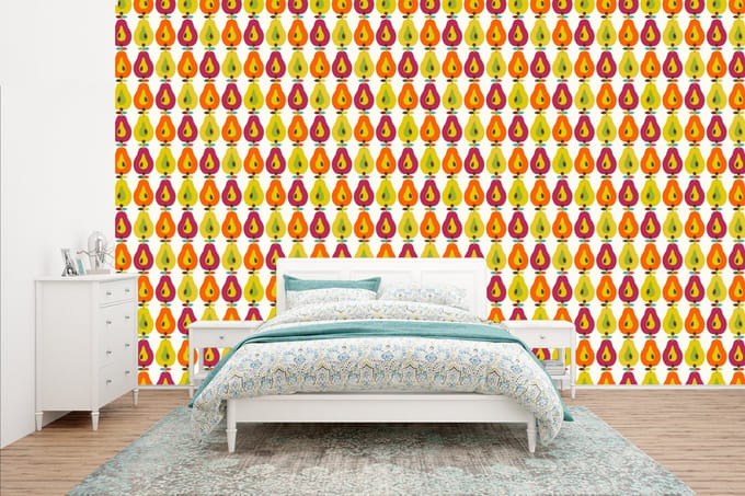 Behang - Fotobehang Retro - Design - Peer - Fruit - Breedte 435 cm x hoogte 260 cm