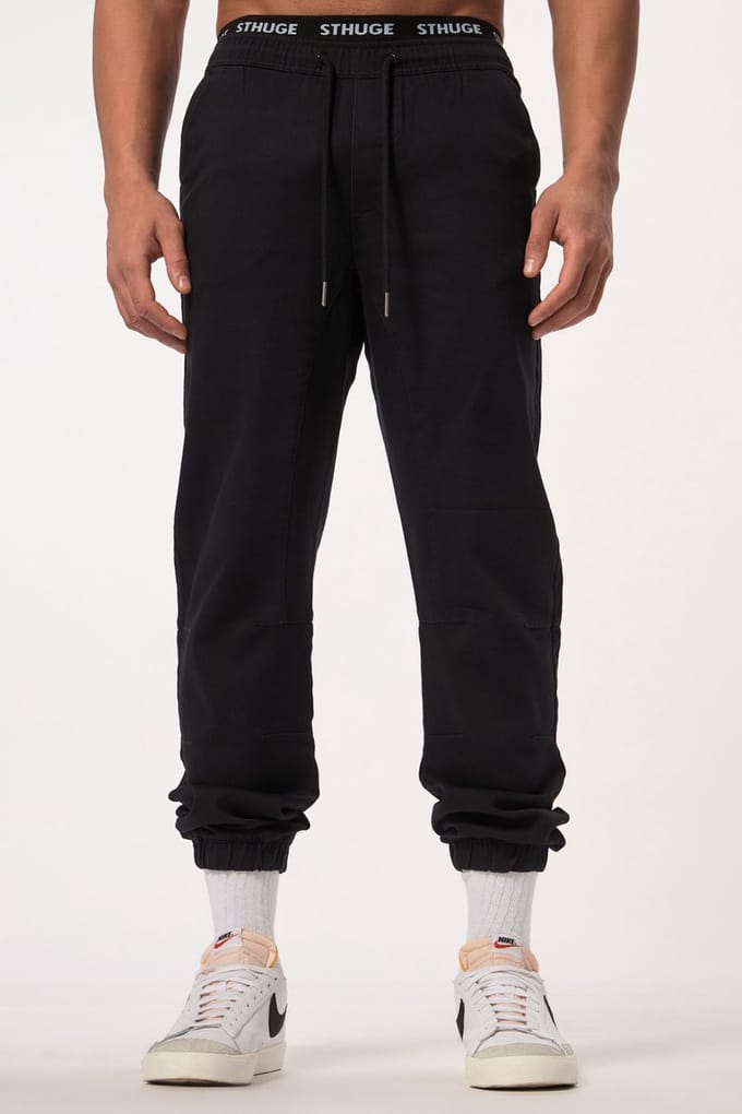 STHUGE - Heren - Broek elastische tailleband Modern Fit 3 zakken - Zwart - Maat 4XL