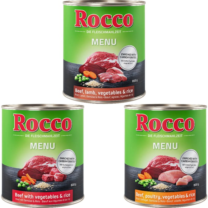 6x800g Gemengd probeerpakket Menue 3 verschillende soorten Rocco Hondenvoer