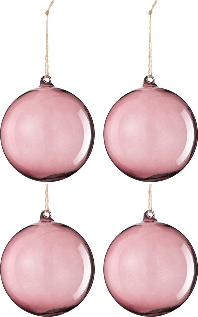 J-Line kerstbal - glas - lichtpaars - large - doos van 4