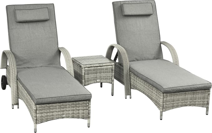 Outsunny - Ligstoel Set - 3-delig - Polyrattan en Metaal - Grijs