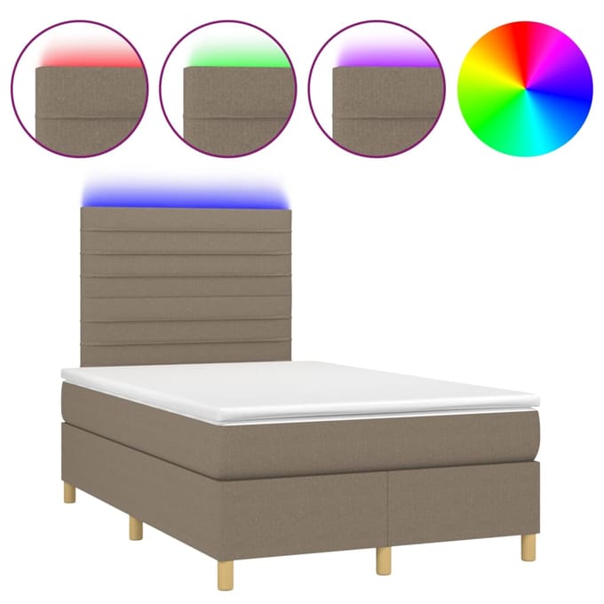 vidaXL - Boxspring - met - matras - en - LED - stof - taupe - 120x200 - cm