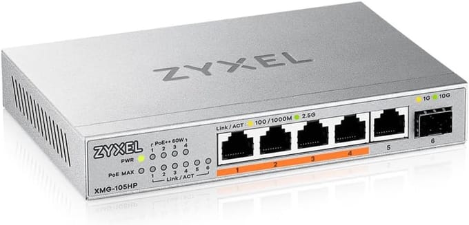 5-Port 2.5G PoE Switch - 4 PoE++ Poorten, 10G SFP+ - 70W - Unmanaged - Desktop/Wand