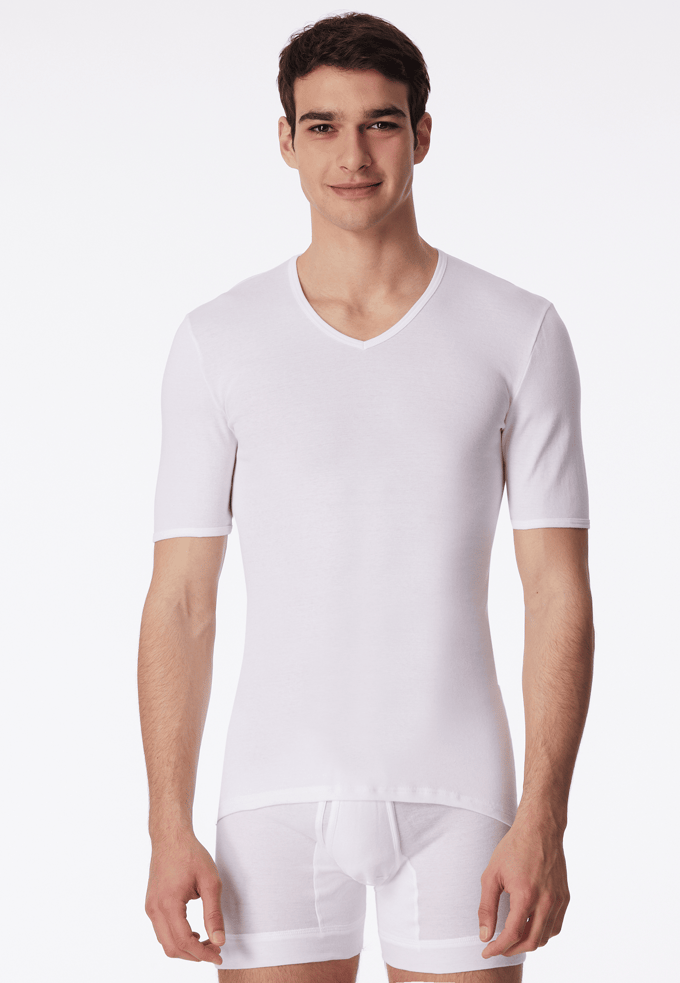 Shirt met korte mouwen en v-hals, fijnrib, wit - Original Classics 5