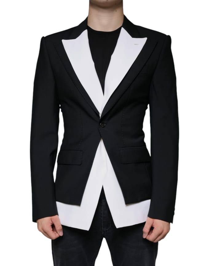 Contrast Trim Blazer Zwart en Wit Jkt4073