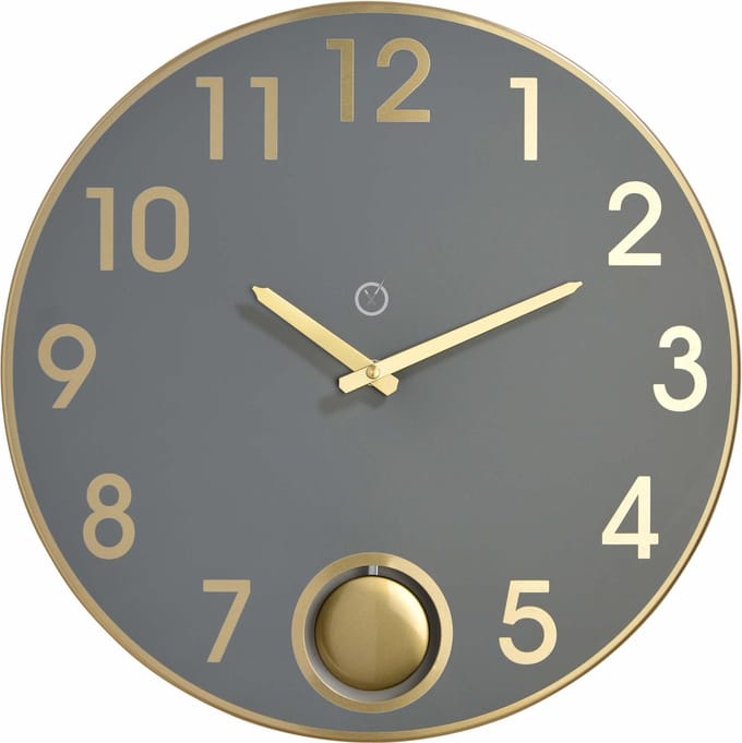 Sompex – 8126 – Wandklok met slinger – Metaal – Ø38 cm – Brussels – Grijs/Goud