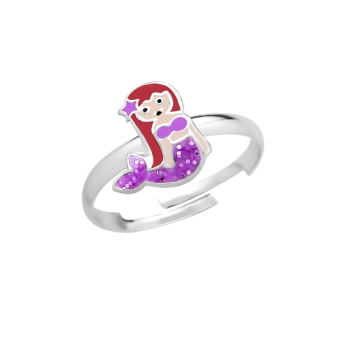 WeLoveSilver - kinderring zilver - zeemeermin - paarse glitterstaart