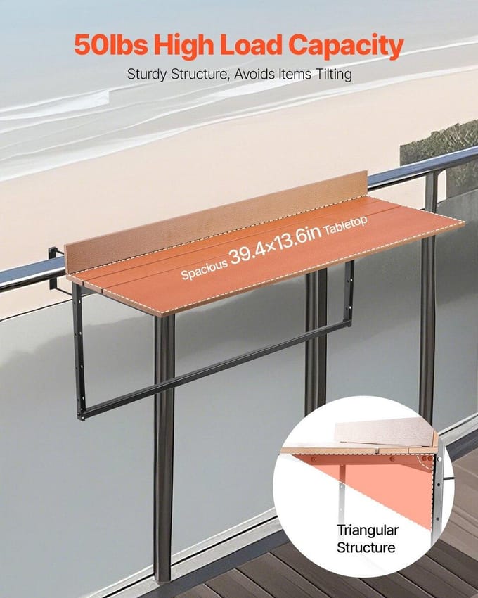 Balkontafel om op te hangen 15 x 39 inch Terrashek Tafel Verstelbaar
