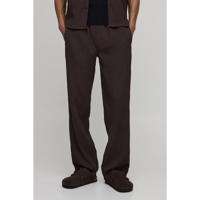 Relaxed Fit Broek Met Onregelmatige Plooitextuur | Chocolate | Size Small