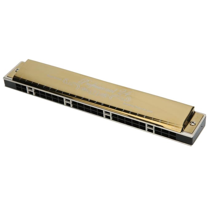 Harmonica Professionnel Harmonica Diatonique Plaque de Base en Laiton 1,2 mm 24 Trous Polyphonique(Clé de Sol dorée) beige