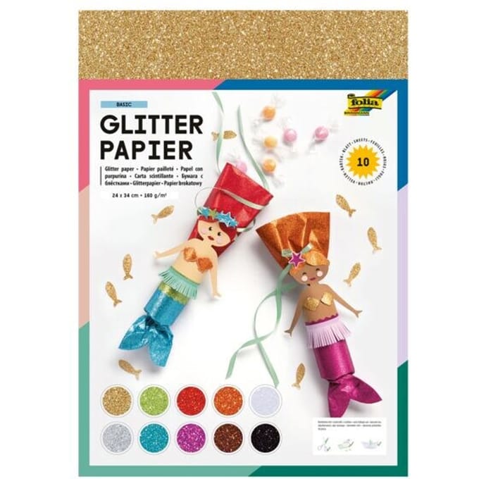 Glitterpapier »BASIC« 170 grams 10 kleuren 24 x 34 cm 10 bladen